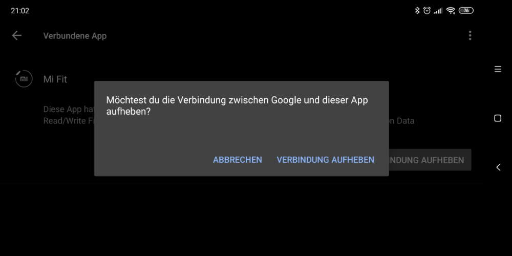 Google Fit Verbindung trennen